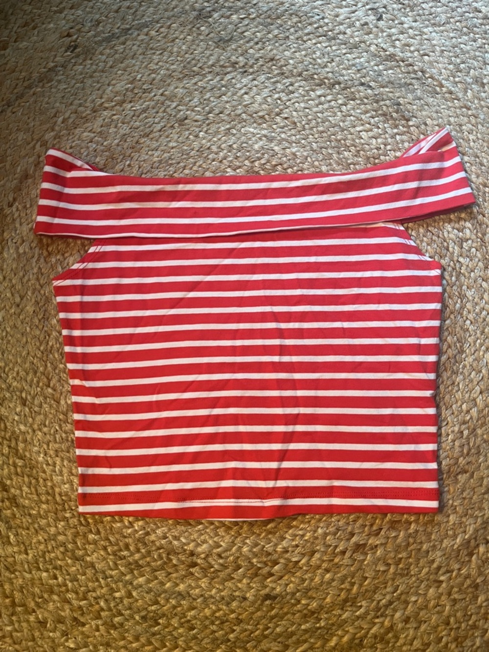 wild fable Red and White Striped Off-Shoulder Crop Top